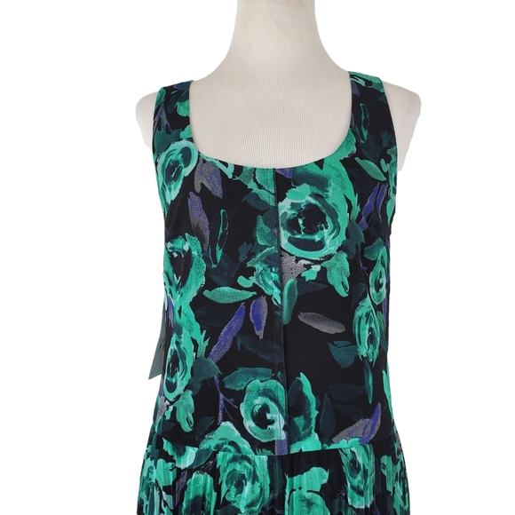 Donna Morgan Scoop Neck Sleeveless Pleated Green Black Floral Dress Boho sz 6 - Picture 6 of 9